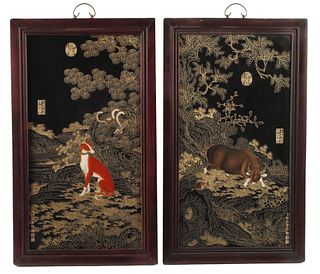 (2) FRAMED CHINESE ZODIAC PORCELAIN PLAQUES