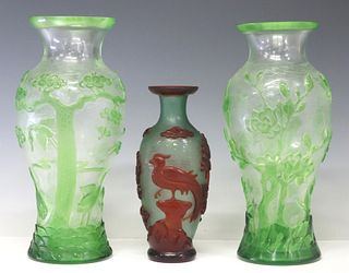 (3) CHINESE PEKING COLORED GLASS OVERLAY VASES
