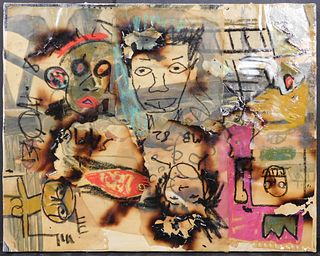 Jean-Michel Basquiat, Manner of:  Mirrored Portraits of the Artist