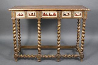 Spanish Baroque Style Walnut & Ivory Console Table