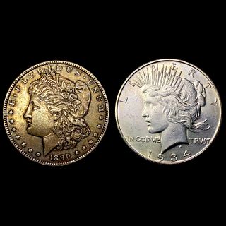 [2] Varied US Silver Dollars [1890, 1934-D] UNCIRC