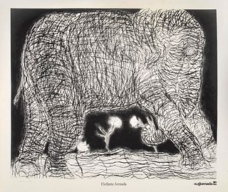FRANCISCO TOLEDO (Juchitán, Oaxaca, 1940 - Oaxaca de Juárez, Oaxaca, 2019), Elefante, Firmada Litografía, 63 x 81 cm