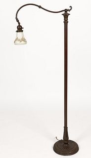 BRONZE COLUMNAR SINGLE-ARM ELECTRIC FLOOR LAMP