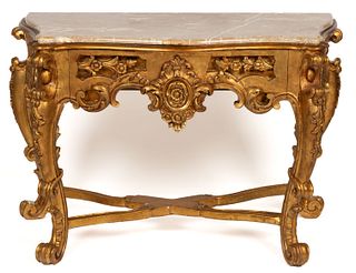 CONTINENTAL GILTWOOD MARBLE-TOPPED PIER CONSOLE TABLE 