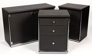 MARIANI FOR PACE LEATHER AND CHROME FILING CABINETS, SET OF THREE