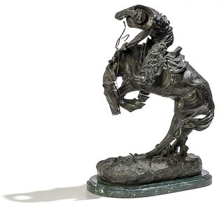 Frederic Remington- Bronze on marble base "The Rattlesnake"