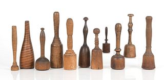 Group of Eleven American Treen Food Mashers, 19th Century