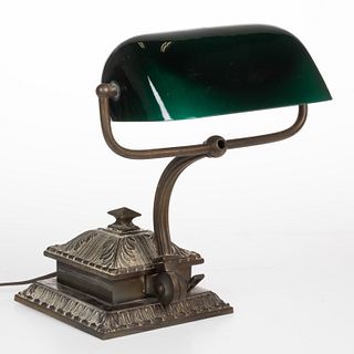 EMERALITE GLASS AND CAST-METAL ELECTRIC PIANO LAMP
