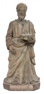 A Continental Terracotta Figure of a Saint Height 30 inches.