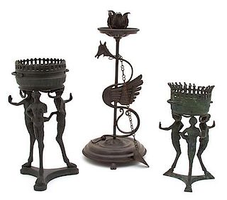 A Group of Three Italian Bronze Articles Height of tallest 14 inches.