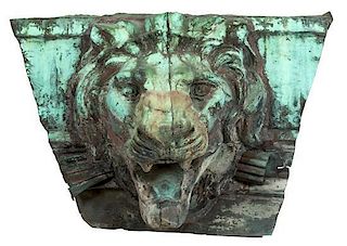 A Continental Patinated Cast Lead Lion Mask Wall Mount Height 24 x width 24 inches.