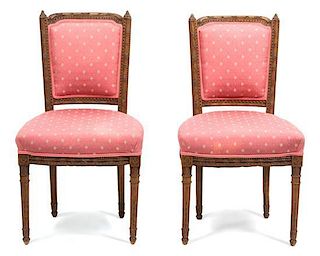 A Pair of Louis XVI Style Sidechairs Height 34 x width 17 x depth 17 inches.