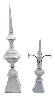 Two French Zinc Spire-Form Roof Finials Height of taller 27 inches.