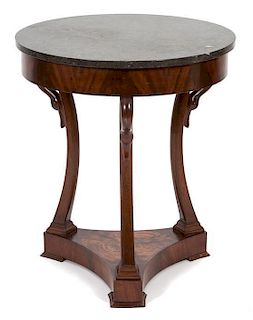 A Louis Philippe Style Marble Top Center Table Height 29 1/2 x diameter 25 1/2 inches.