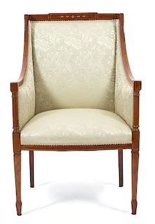 A Louis Phillipe Inlaid Fruitwood Bergere Height 36 inches.