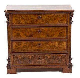 A Pair of French Empire Style Mahogany Bergeres Height 39 x width 24 x depth 22 inches.
