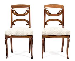 A Pair of Louis Philippe Style Swan-Form and Crested Back Side Chairs Height 34 inches.