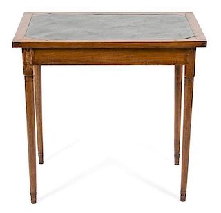 A Louis Philippe Slate Inset and Walnut Side Table Height 28 1/4 x width 30 1/2 x depth 21 inches.