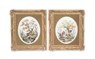 A PAIR OF 19TH CENTURY GERMAN PORCELAIN PANELS OF HUNTING SCENES
