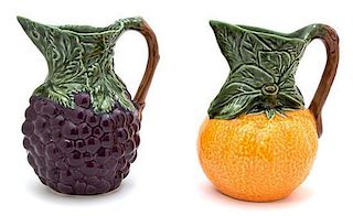 Two Portuguese Glazed Ceramic Fruit-Form Pitchers Height 9 3/4 inches.