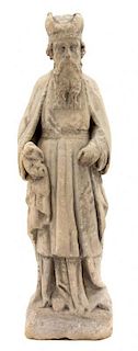 An English Carved Limestone Figure of a King Height 22 inches.