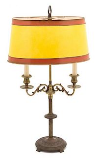 A Regency Style Brass Two-Light Table Lamp Height 24 inches.