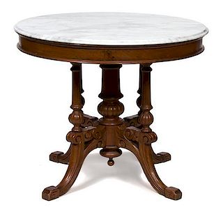An English Regency Style Marble Top Table Height 30 x diameter 36 inches.