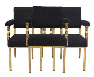 (3) EMPIRE STYLE GILT UPHOLSTERED ARMCHAIRS