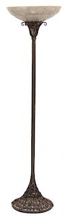 A Louis Katona Wrought Iron and Alabaster Floor Lamp Height 67 inches.