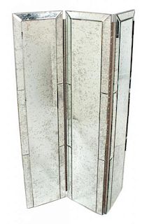 An Art Deco Three-Panel Mirrored Floor Screen Height of each panel 78 x width 16 1/2 inches.