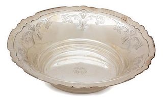 An American Silver Bowl, Shreve & Co., San Francisco, 20th Century, having a center monogram and engraved shaped border