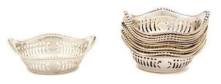 Eleven American Silver Pierced Boat-Form Nut Dishes, Various Makers, 20th Century, some by Gorham
