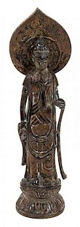 A Chinese Bronze Figure of Guan Yin Height 14 1/4 inches.
