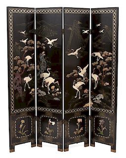 A Chinese Gilt Lacquer Four-Panel Floor Screen Height of each panel 70 x width 15 3/4 inches.
