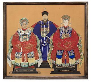 A Chinese Ancestor Portrait Height of frame 40 1/2 x width 44 inches.
