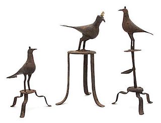 Three Middle Eastern Metal Figures of Birds Height of tallest 12 1/2 inches.