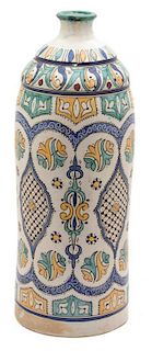 A Persian Hand-Painted Ceramic Vase Height 21 inches.