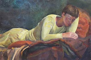 Theodor Carl Mueller, (American, 1902-1930), Reclining Woman in Gold Robe