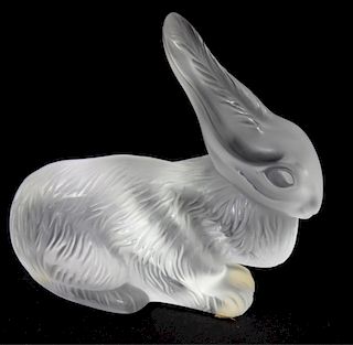 LALIQUE FRENCH GLASS RABBIT PAPERWEIGHT