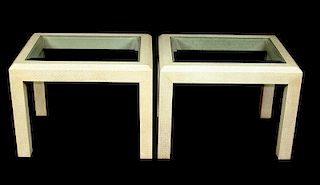 PAIR OF BEIGE LACQUERED END TABLES