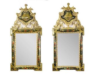 Pair of Italian 19th C. Painted & Giltwood Mirrors
