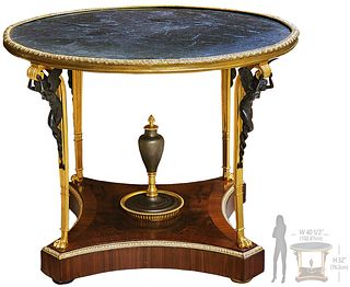 19th C. French Louis XVI style Figural Bronze Mounted Center Table