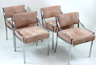 FOUR MCM CHROME UPHOLSTERED CHAIRS