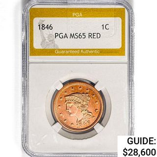 1846 Braided Hair Large Cent PGA MS65 RED