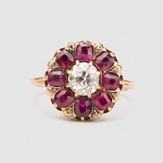 18K Yellow Gold, Diamond, and Ruby Ring
