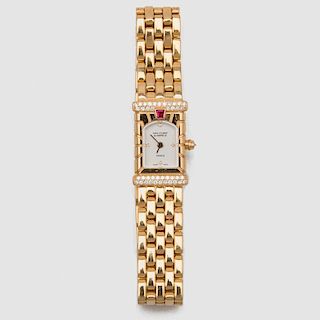 VAN CLEEF & ARPELS 18K Yellow Gold, Diamond, and Ruby "Facade" Wristwatch
