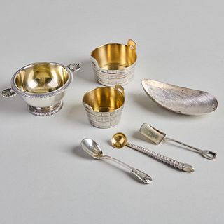 Set of Six French Silver Salt Cellars and Spoons