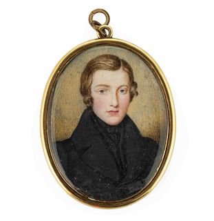 AMERICAN OR BRITISH SCHOOL (19TH CENTURY) MINIATURE PORTRAIT OF A YOUNG MAN