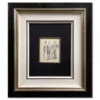 Ludovic-Rodolphe Pissarro (1878-1952), "Two Sailors, a Policeman and a Woman" Framed Original Pen and Ink Drawing, Hand Signed with Letter of Authenti