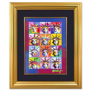 Peter Max, "Liberty & Justice" Framed One-of-a-Kind Acrylic Mixed Media, Hand Signed with Registration Number Certifying Authenticity